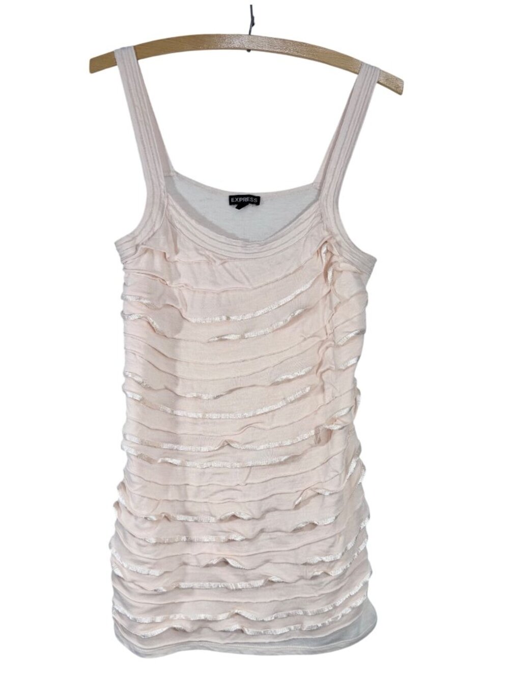 Express Womens Ruffled Tank Top In Light Pink Size Medium Cotton/Modal Blend Sle
